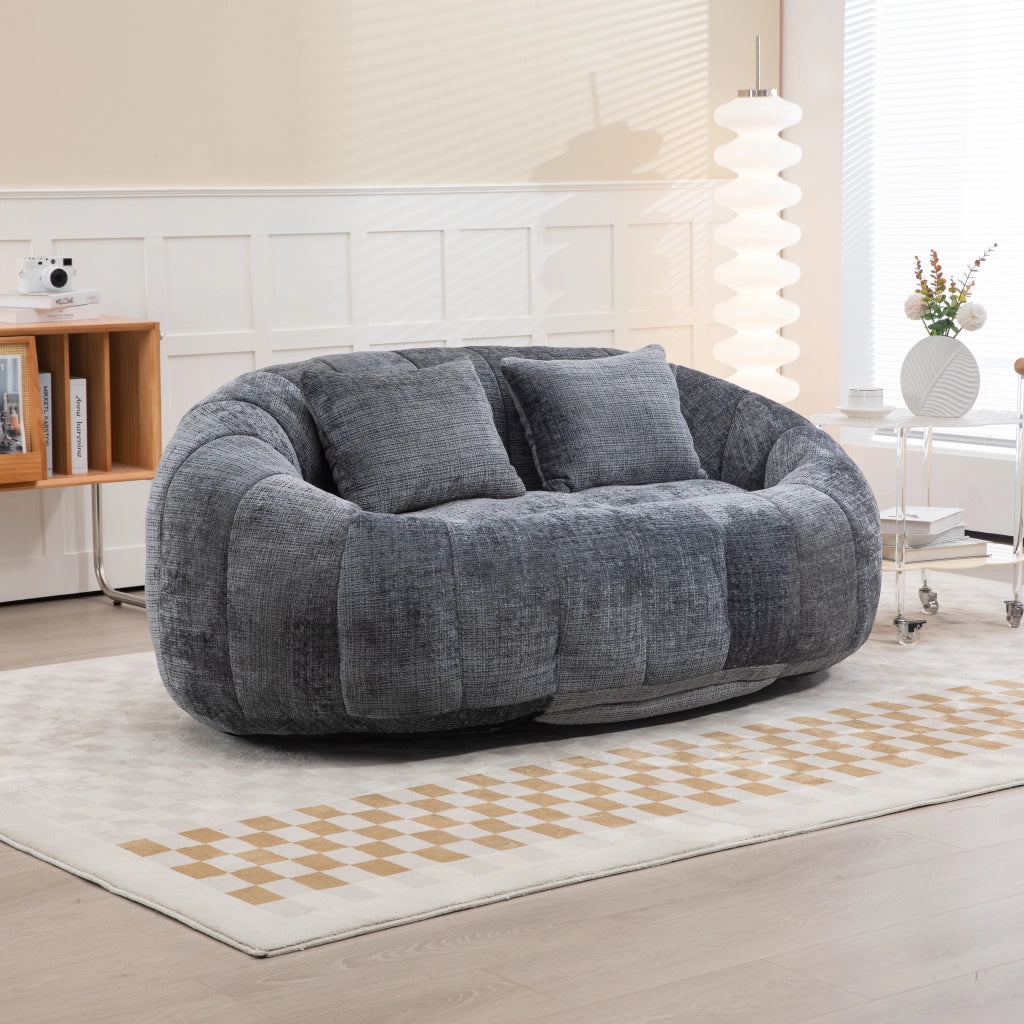 Divano da pavimento in chenille grigio 150x95x63 cm con imbottitura in schiuma ad alta densità