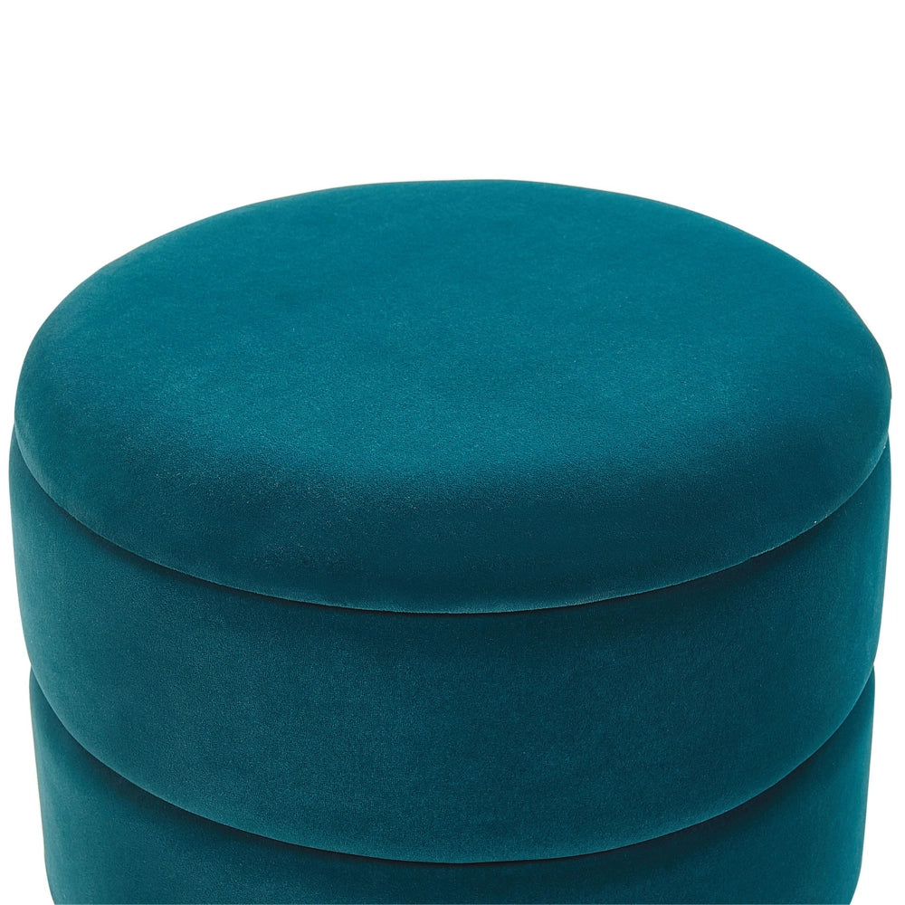 Pouf contenitore Rivestimento in velluto di poliestere blu turchese Base dorata Accessori per soggiorno dal design glamour