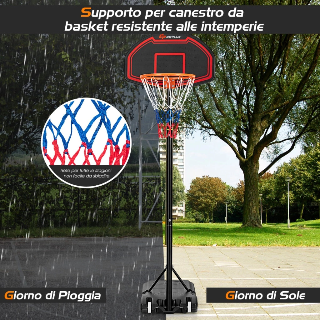 Canestro da basket portabile per bambini per uso interno ed esterno, Supporto canestro regolabile Nero e rosso-Ricreazione outdoor