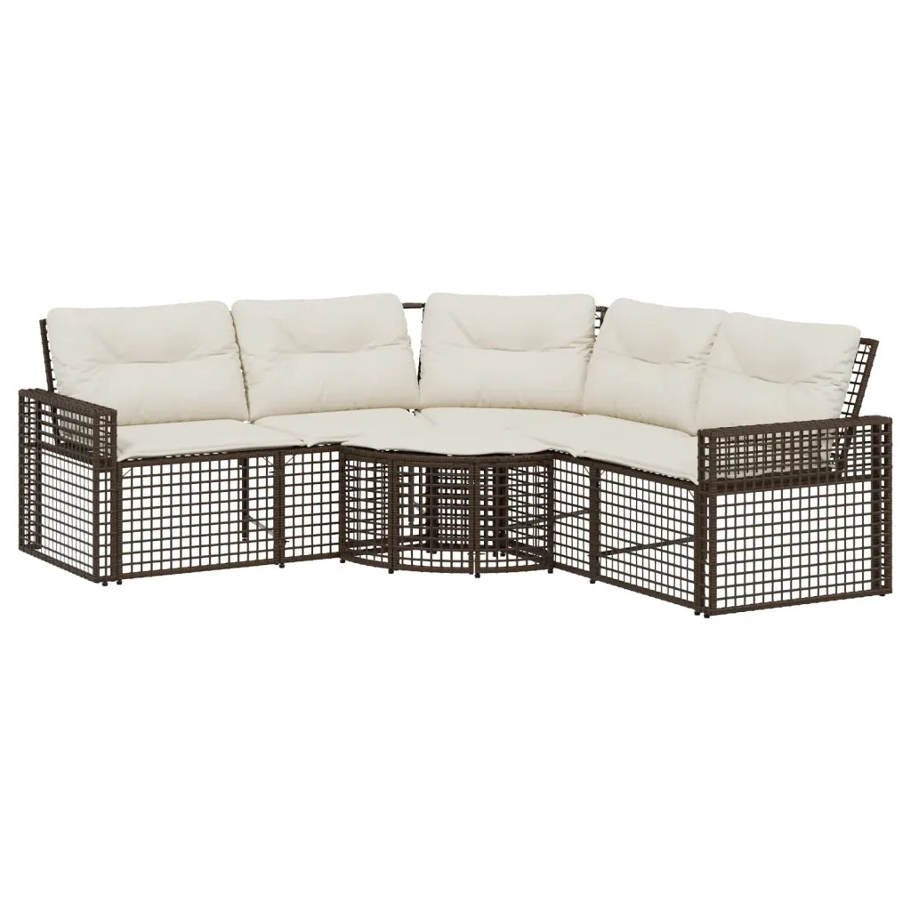 Divano da Giardino a L con Cuscini e Pouf-Sofa da Giardino-Divano da esterno Marrone in Polyrattan