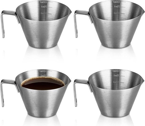 Set di 4 Bicchieri da Caffè in Acciaio Inossidabile con Manico in Acciaio Inossidabile - 100ml