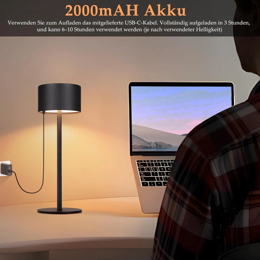 ZMH Lampada da tavolo LED nera wireless dimmerabile 3 temperature per camera letto soggiorno