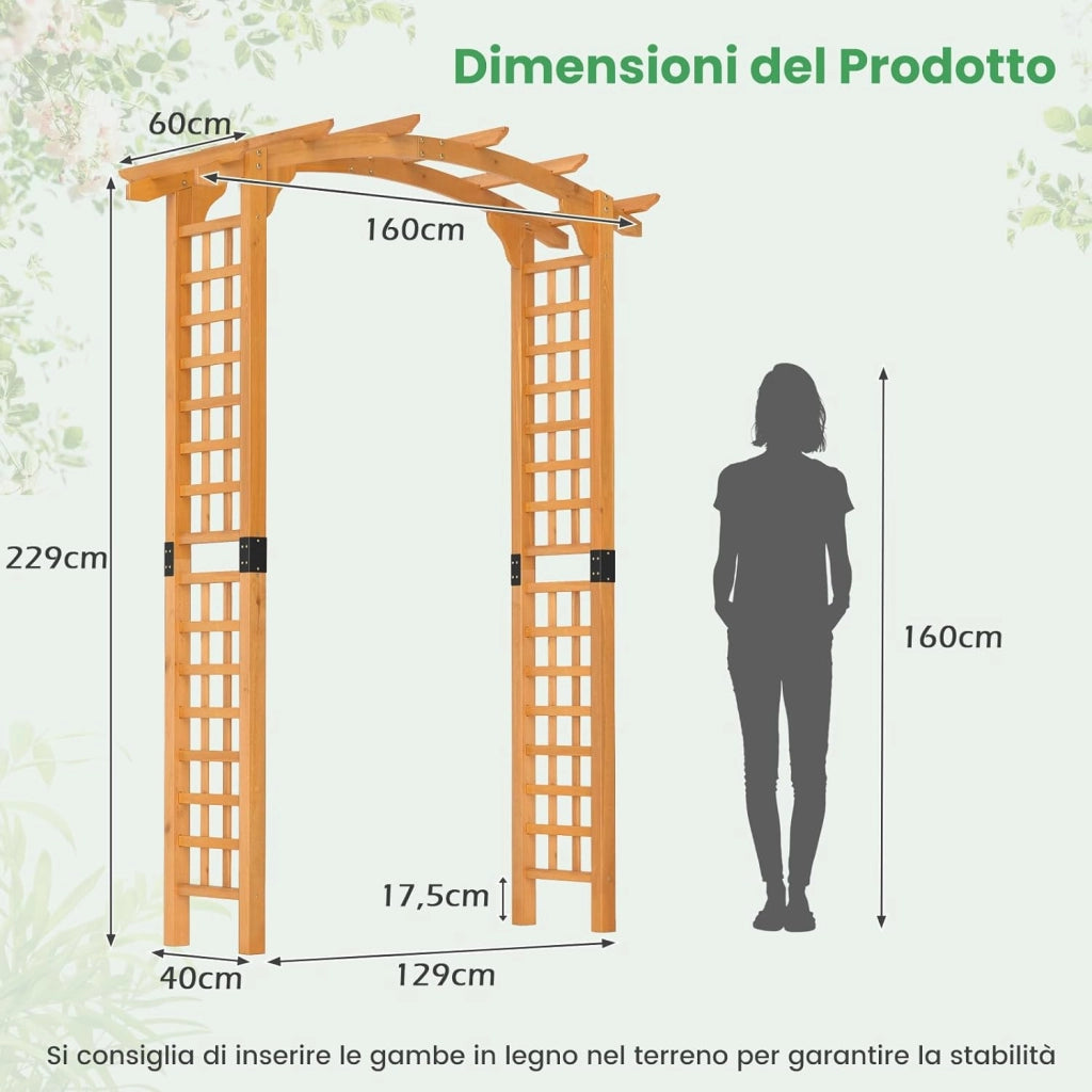 Arco da Giardino in Legno, Pergola da Esterno per Piante Rampicanti, Pergolato per Matrimonio e Feste, da Giardino, Patio e Cortile (Modello 2)