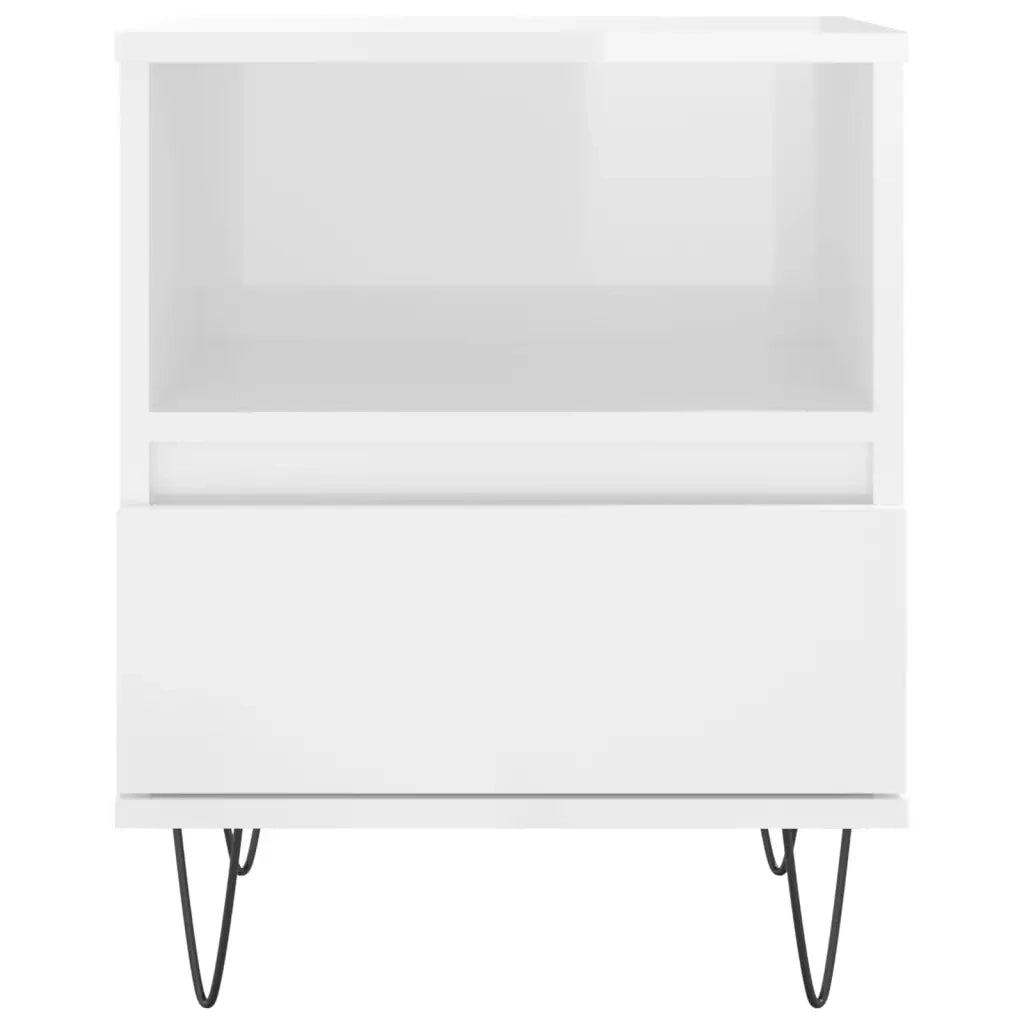 Comodino Bianco Lucido 40x35x50 cm in Legno Multistrato 830624