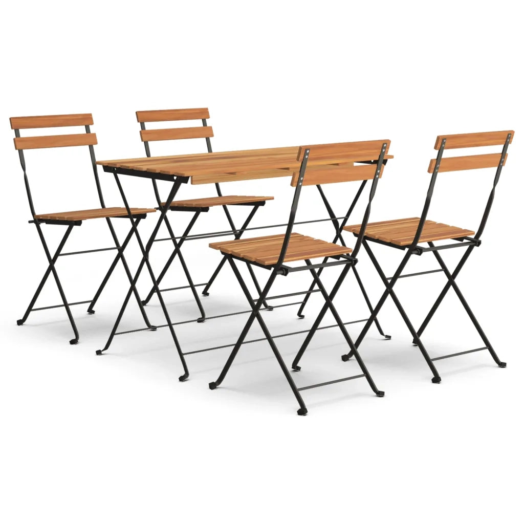 Set BistrÃ² Pieghevole 5pz in Legno Massello di Acacia e Acciaiocod mxl 124156