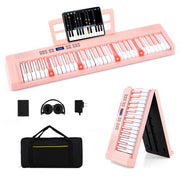 Tastiera pianoforte pieghevole 61 tasti midi cuffie pedale sustain-Tastiera elettronica portatile principianti Rosa
