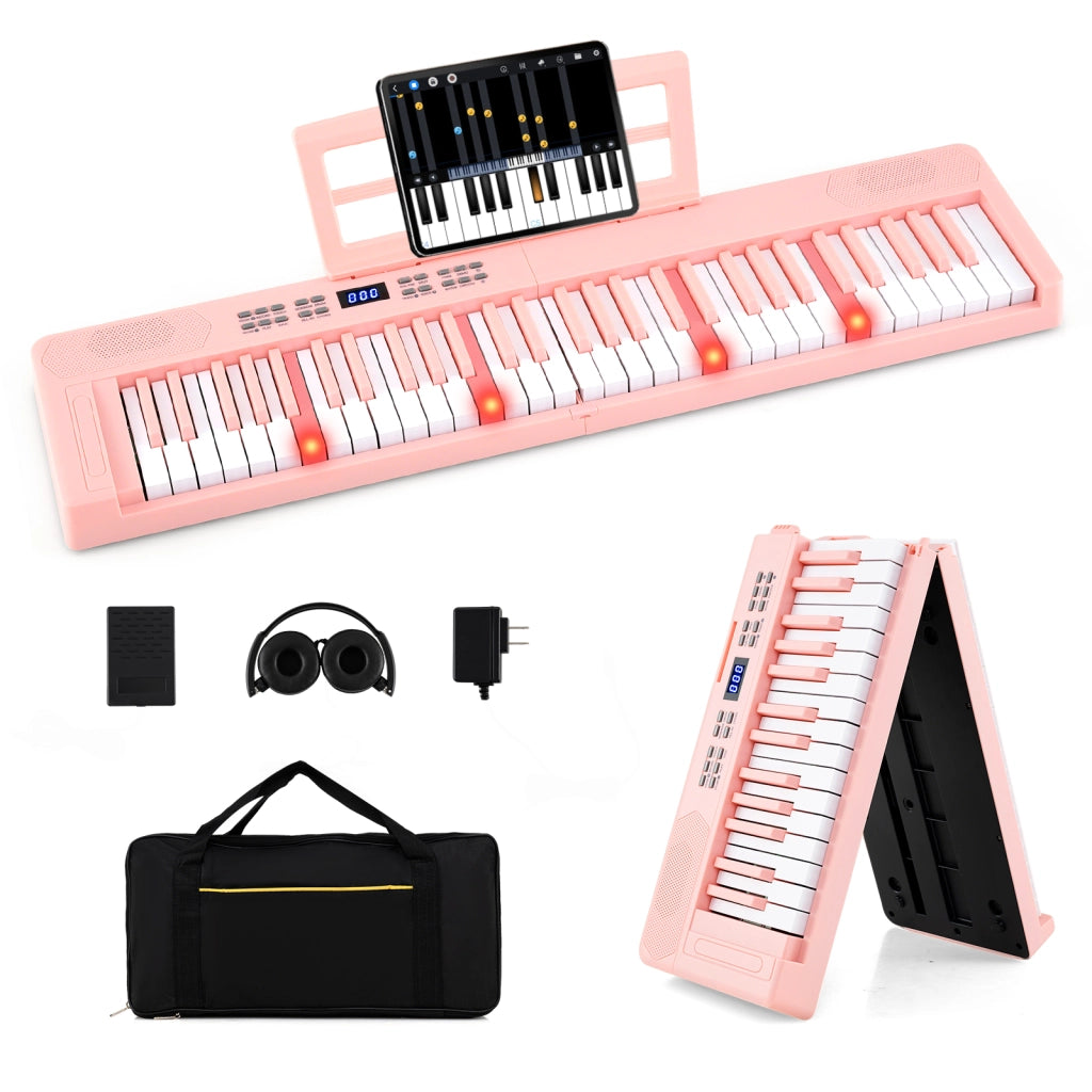 Tastiera pianoforte pieghevole 61 tasti midi cuffie pedale sustain-Tastiera elettronica portatile principianti Rosa