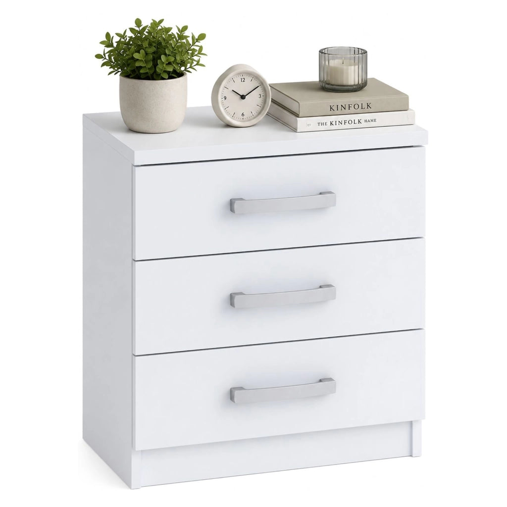 Lebale, Comodino 3 Cassetti, 46x43x59h cm Bianco