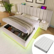 Letto contenitore matrimoniale 180x200 con LED; USB-C e materasso; beige