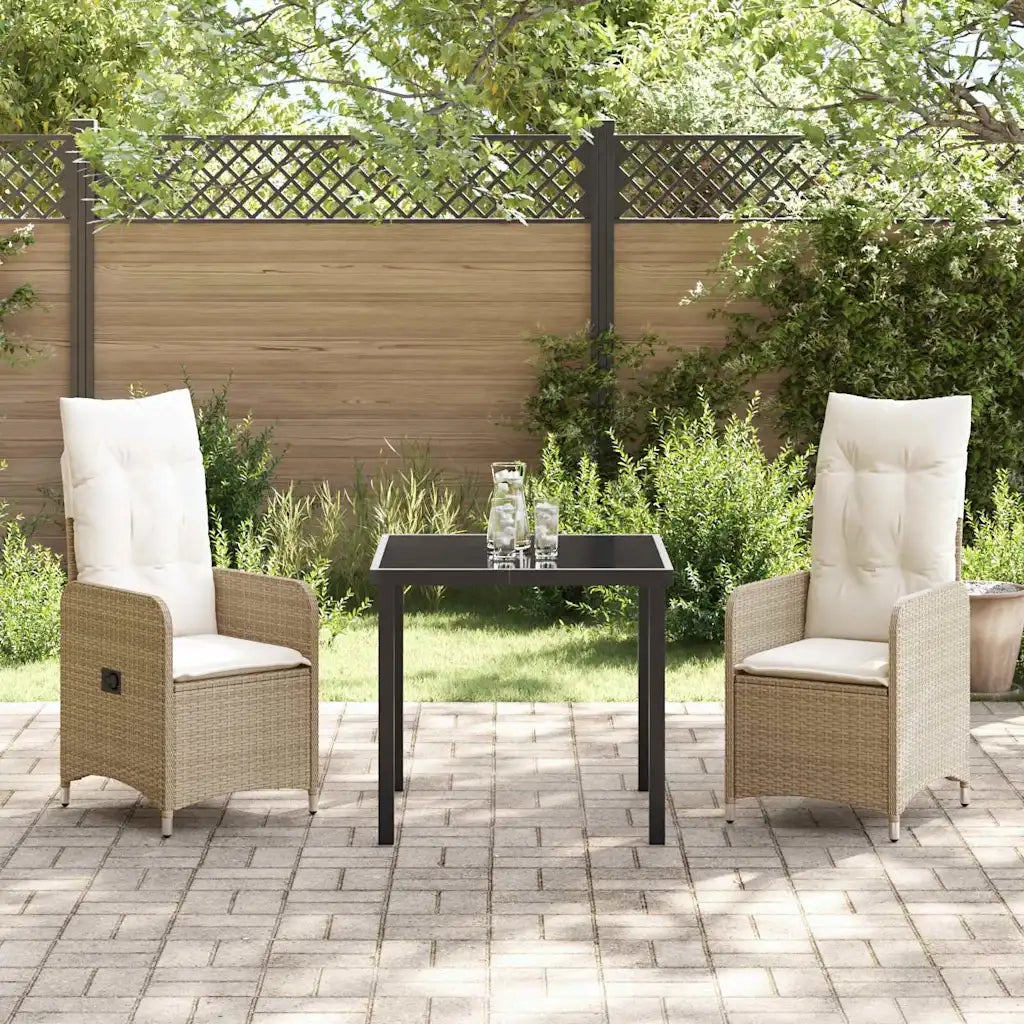 Set da Pranzo per Giardino con cuscino 3 pcs Beige polyrattan