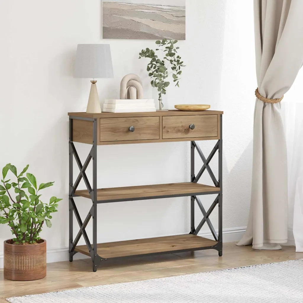 Tavolo Consolle con cassetto rovere artigianale 75 x 28 x 75 cm 863536