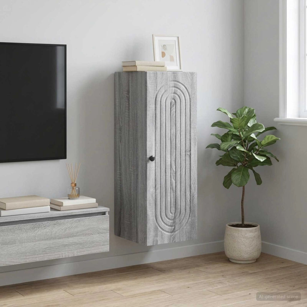 Mobiletto a muro Sonoma grigio 33 x 34,5 x 90 cm 898081