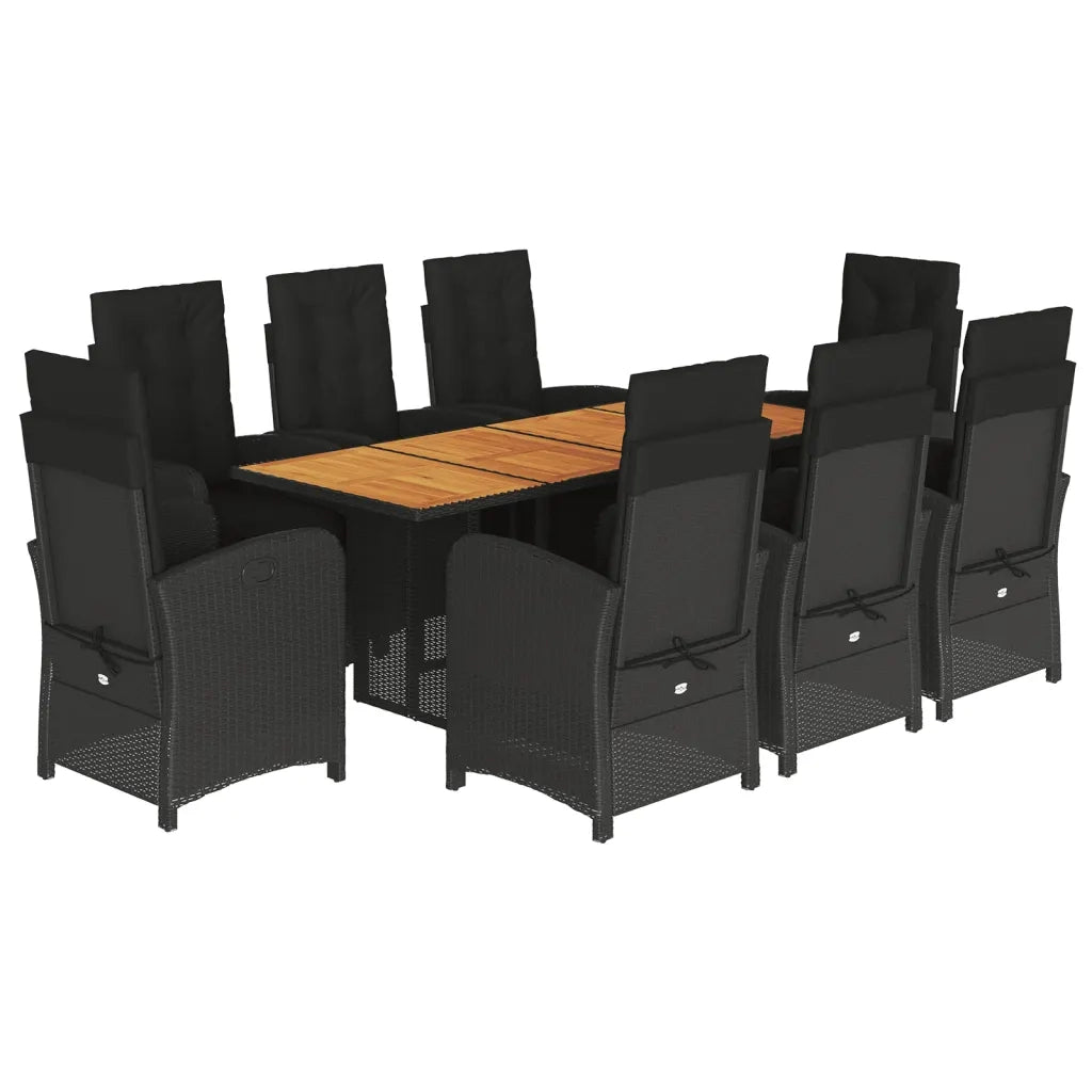 Set da Pranzo da Giardino 9 pz con Cuscini Nero in Polyrattancod mxl 89416