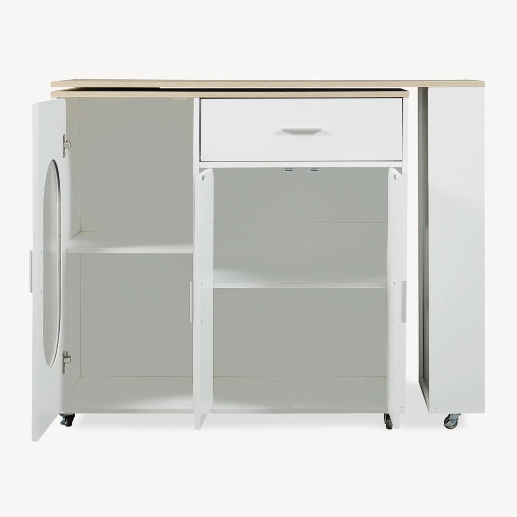 Credenza da Cucina Kudebola con Bancone Estraibile e Girevole 115 x 40 x 94 cm - Effetto Rovere / Bianco [en.casa]