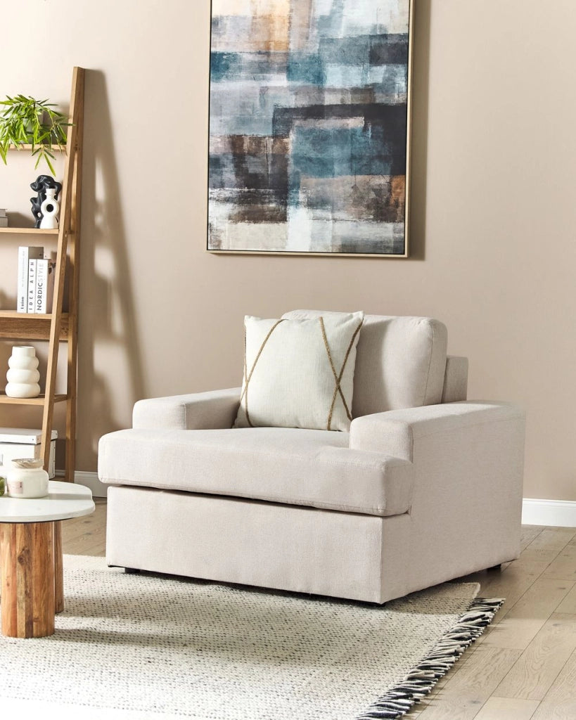 Poltrona Beige chiaro in tessuto imbottito Schienale spesso imbottito Divano classico da salotto