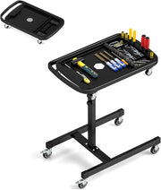 Carrello per officina, carrello girevole a 360°, altezza regolabile 80-130 cm, carico massimo 60 kg, grande vassoio rimovibile 73,5 x 46 cm, per garage, officina, soggiorno, casa, nero