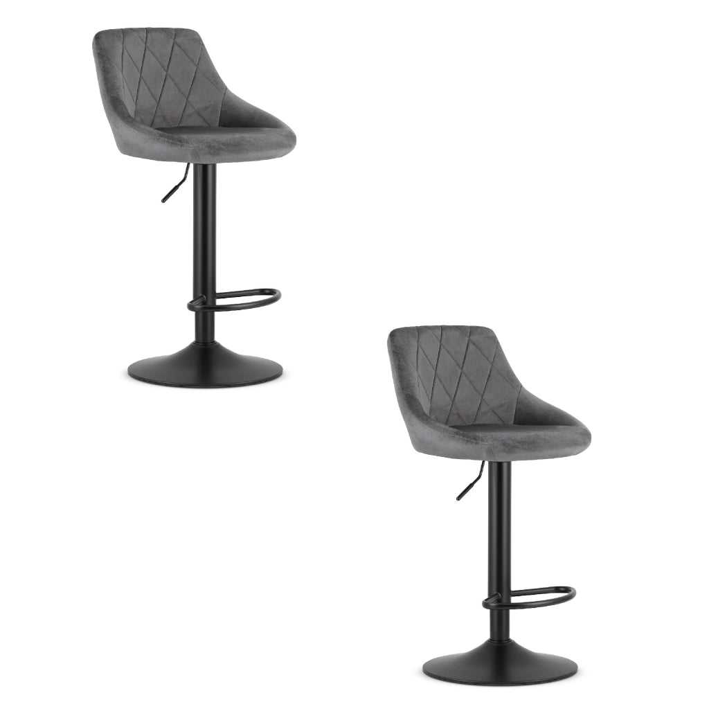 Sgabello girevole Valora DAKA in velluto grigio con base nera e poggiapiedi x2