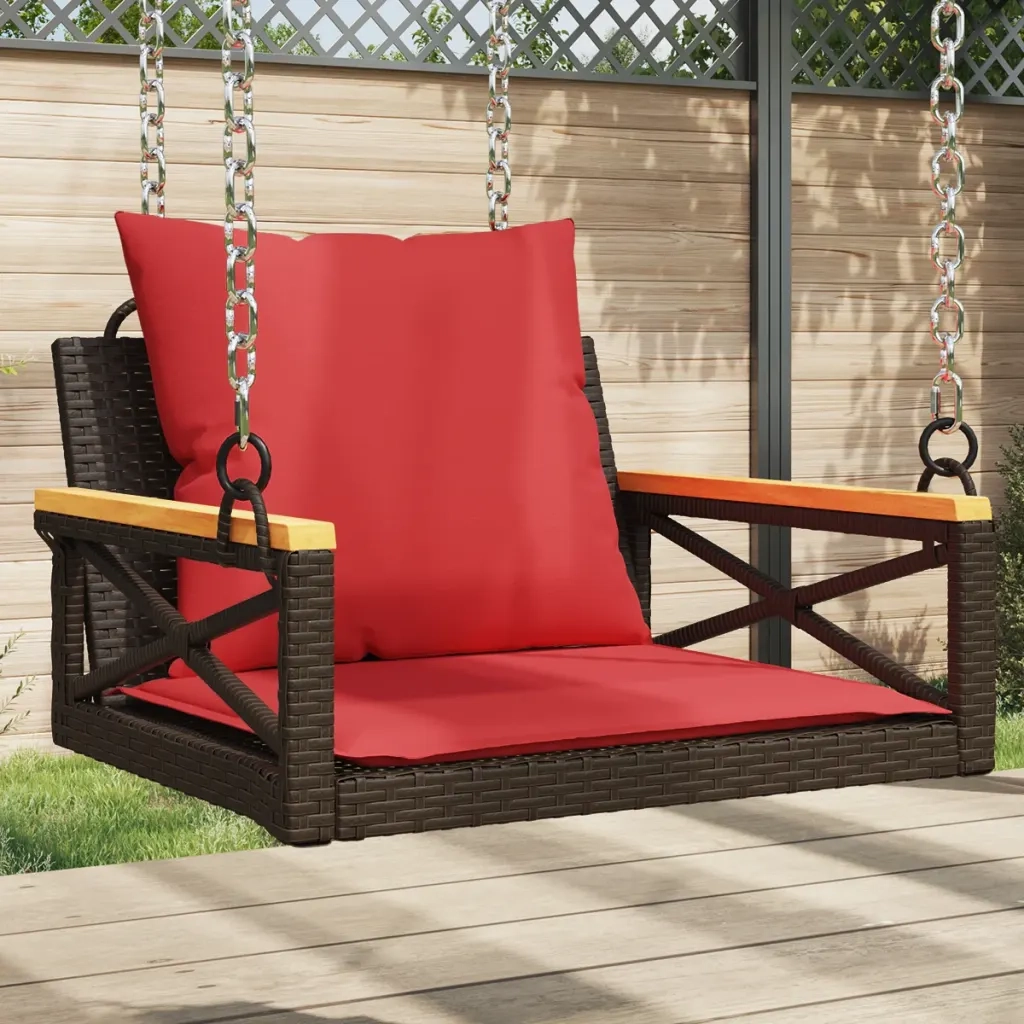 Panchina Dondolo con Cuscini Marrone 63x62x40 cm in Polyrattan