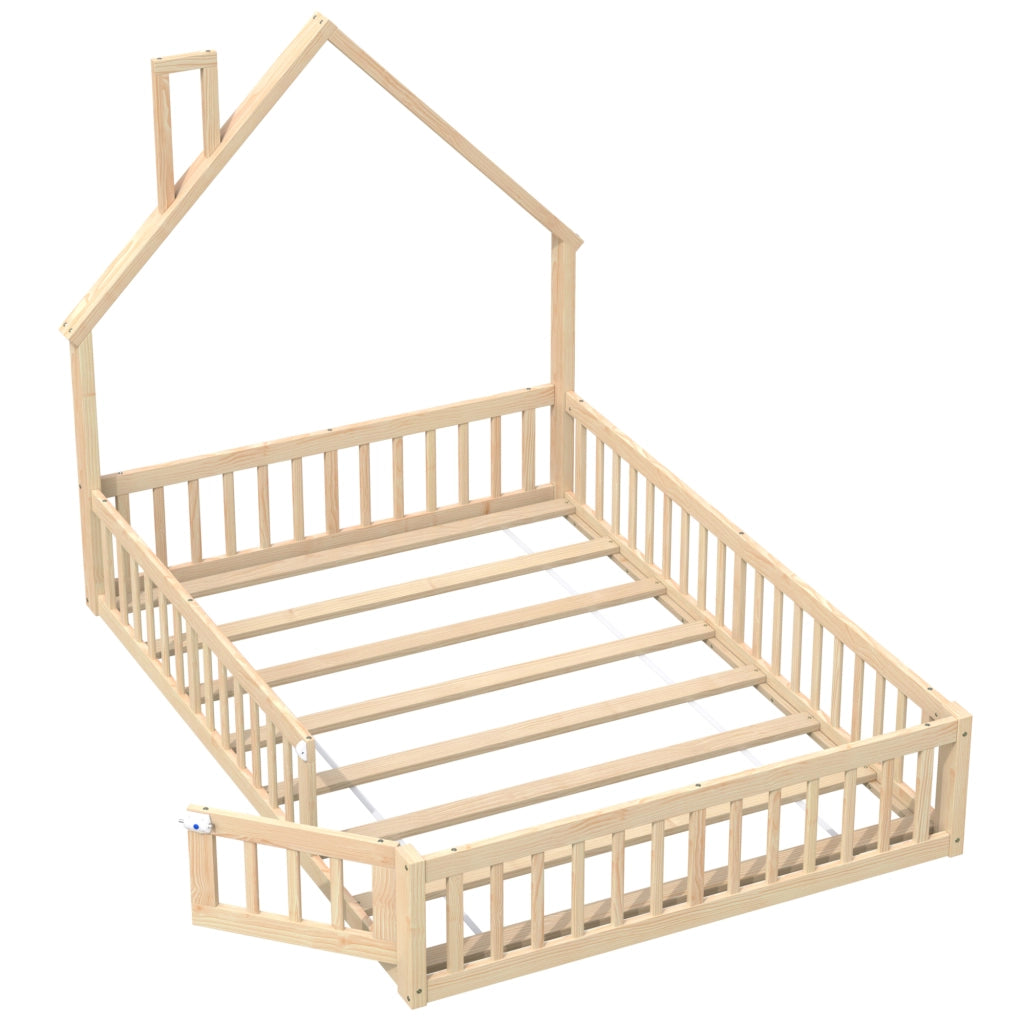 Letto Casetta per Bambini con Rete a Doghe ¨C MINIMAL ¨C Pino Naturale 140x200