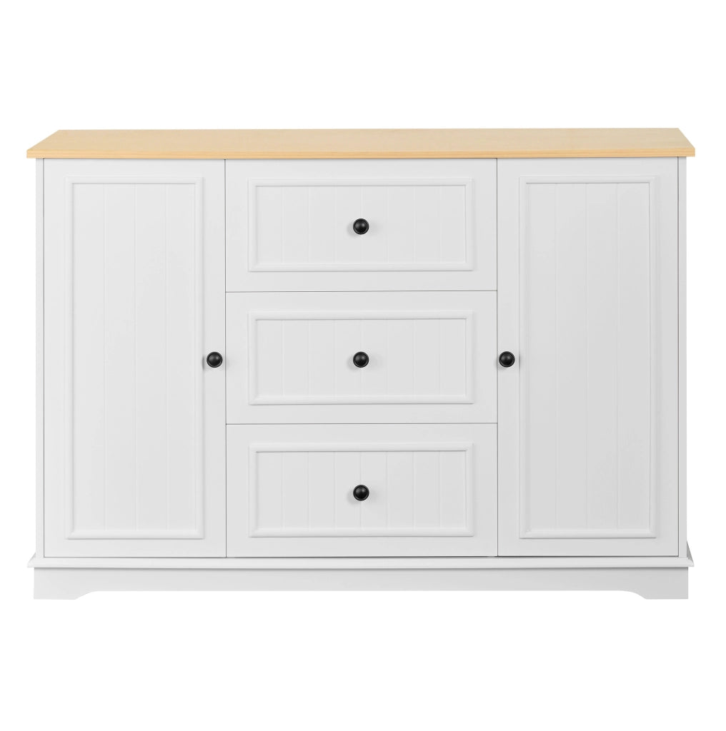 Credenza 126x40x86 cm con 3 cassetti e ripiani regolabili; MDF bianco
