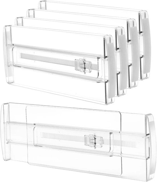 4 pacchi di dividersi per cassetto alti 10 cm, estensibili da 25 a 43 cm, organizzatori per cassetto in plastica trasparente per l'archiviazione di abbigliamento, cosmetici e accessori da cucina