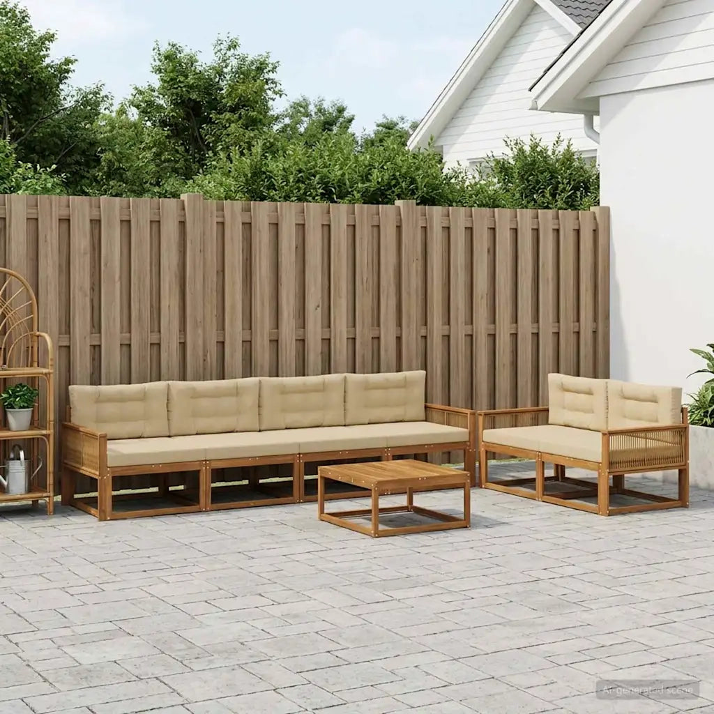 Set di divani da esterno con cuscino 7 pcs Naturale e Beige