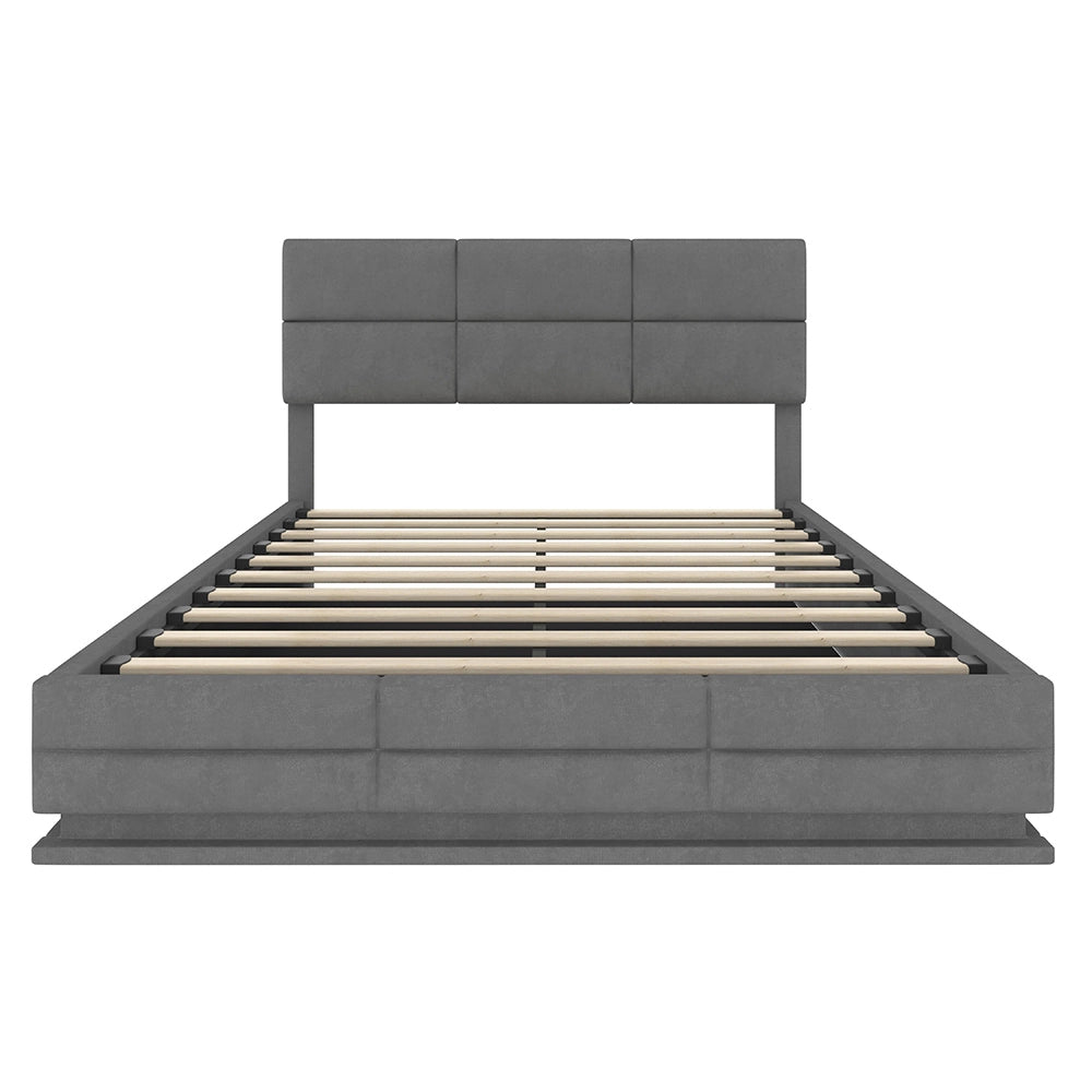 Letto 160x200cm imbottito - Xylo - velluto grigio USB idraulico LED