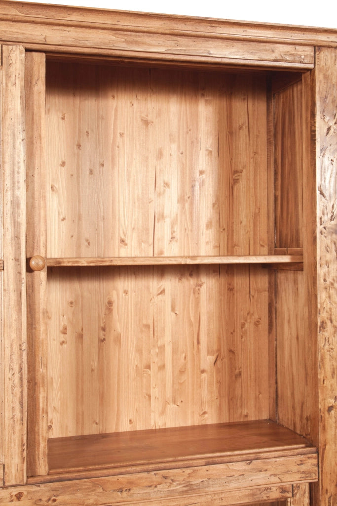 Biscottini Libreria vetrina con ante scorrevoli in legno massello di tiglio, finitura naturale L154xPR37xH212 cm. Made in Italy