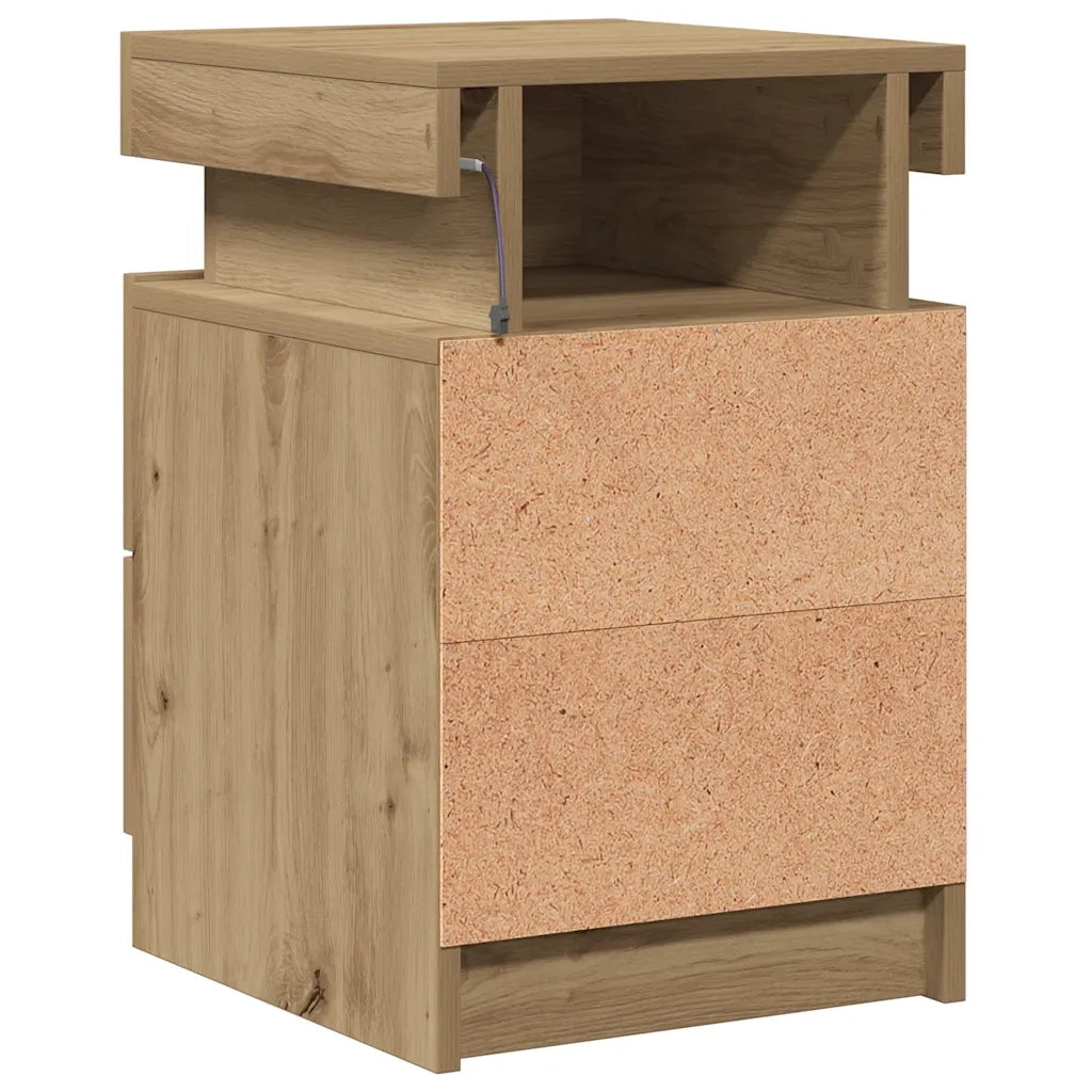 Set di 2 Comodini | Armadio da Notte | Mobiletto da notte con LED Rovere Artigianale 40x30x40 cm Truciolato