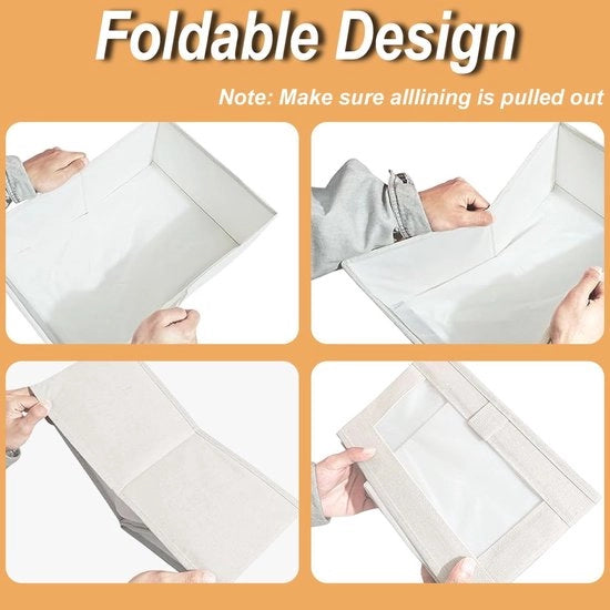 Organizzatore per armadi 3 pezzi - Scatole di stoffa pieghevoli con finestra trasparente per giocattoli, abbigliamento e libri (beige, 36 x 25 x 20 cm)