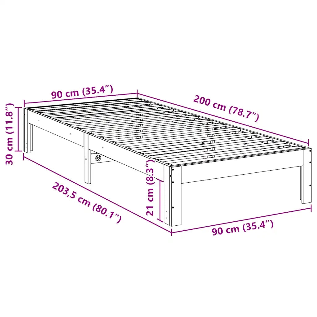 vidaXL Giroletto senza Materasso Bianco 90x200 cm Legno Massello Pino