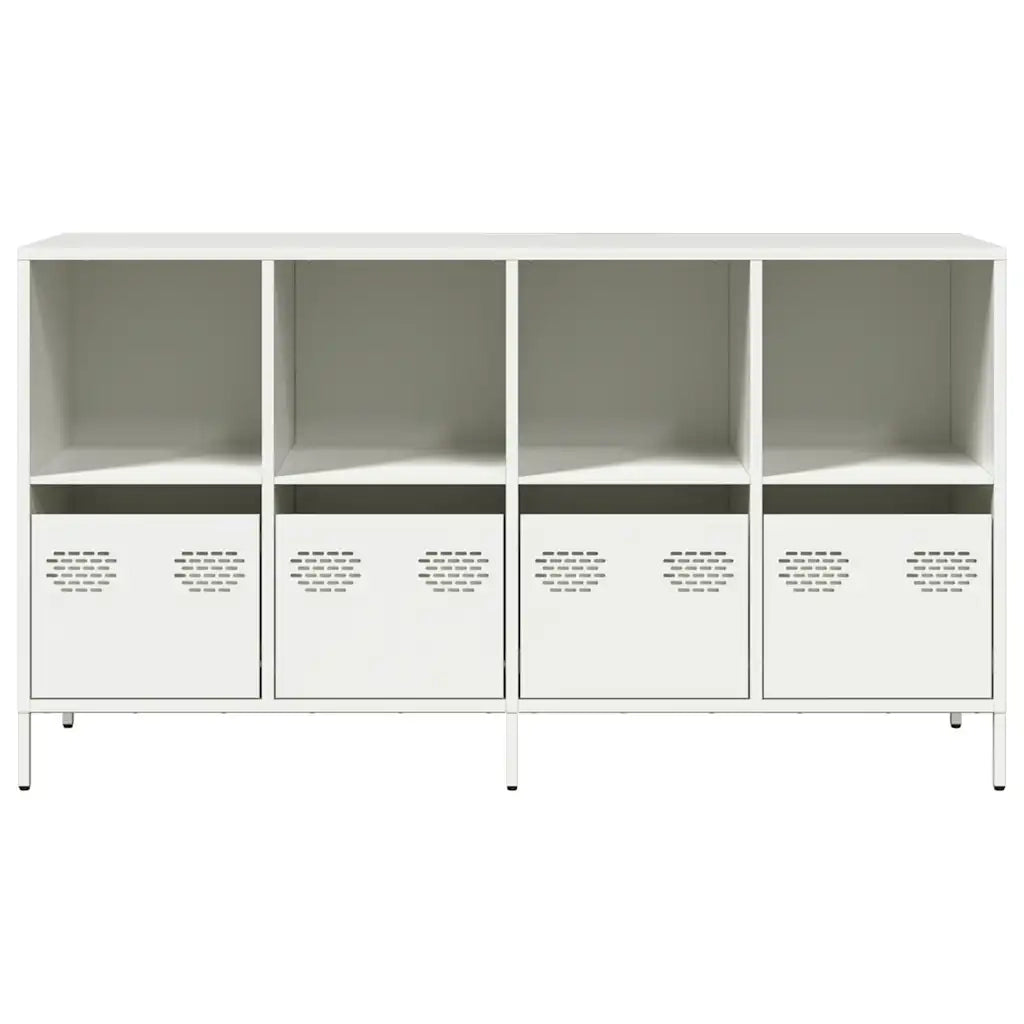 Credenza Bianca 135x39x73,5 cm in Acciaio Laminato a Freddo