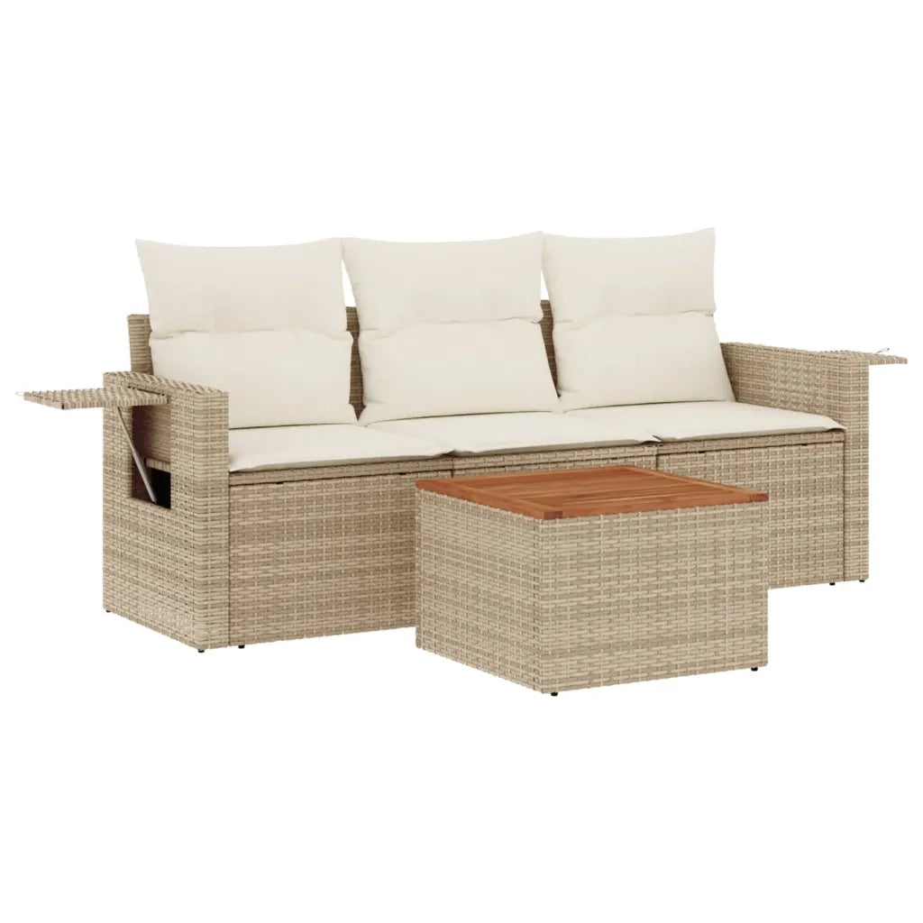 Set Divano da Giardino 4 pz | Set Salotto da Giardino con Cuscini Beige in Polyrattan
