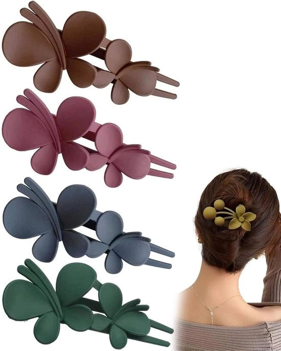 Spilla per capelli in forma di farfalla per donne e ragazze - Set da 4 - Dimensione grande - Materiale mat - Accessori per capelli