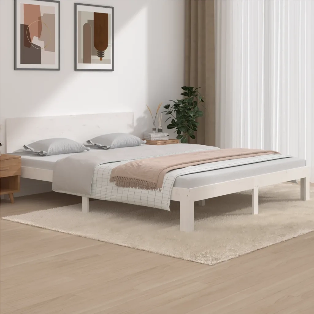 Giroletto-Struttura Letto Bianco in Legno Massello di Pino 160x200 cm 748528
