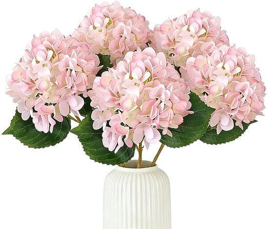 Fiori artificiali realistici 5 pezzi - Hortensie con stelo in acciaio e corda di seta - Facile da manutenere - Ideali per vasi e bouquet - Altezza 47 cm - Fiori artificiali