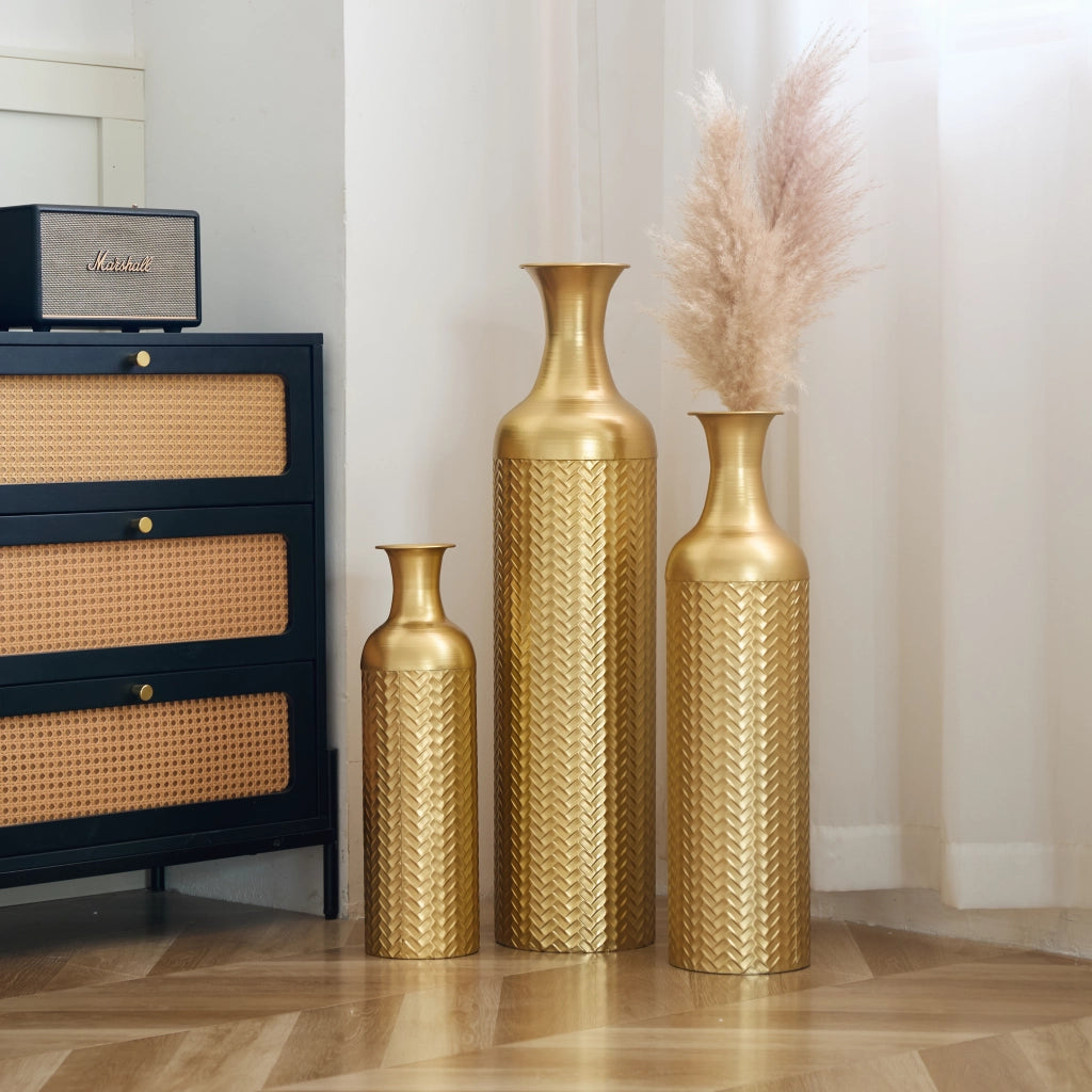 VASI DA PAVIMENTO Set da 3 pezzi 50/66/83 cm Oro in Metallo