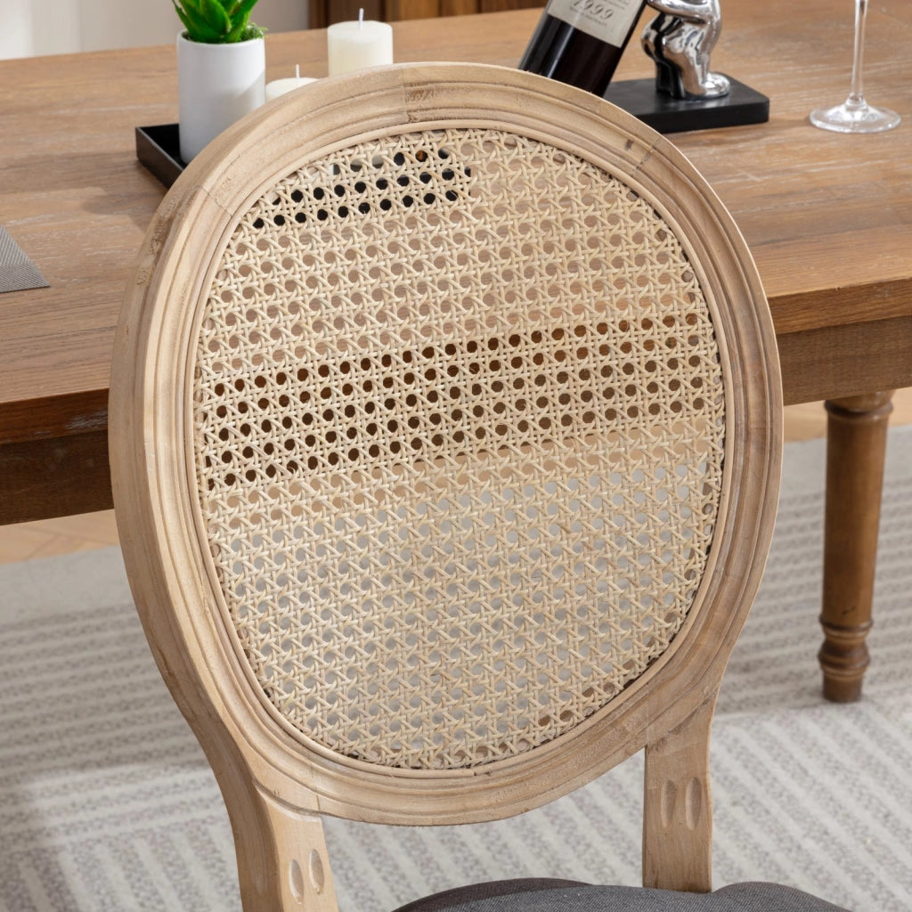 Sedie da Pranzo in Legno Massello e Rattan con Schienale ¨C MINIMAL ¨C Set 2 Pezzi, Grigio