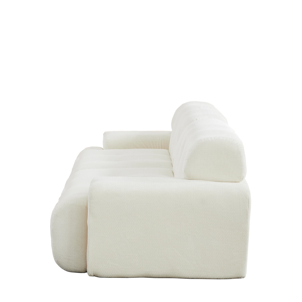 Divano 2 posti modulare con seduta profonda design curvo senza montaggio braccioli in chenille beige 224 × 104 × 66 cm