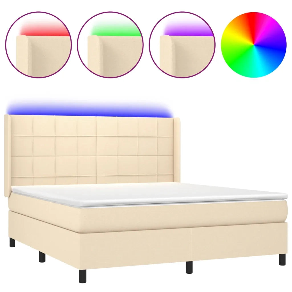 Letto a Molle con Materasso e LED Crema 160x200 cm in Tessuto 3138330