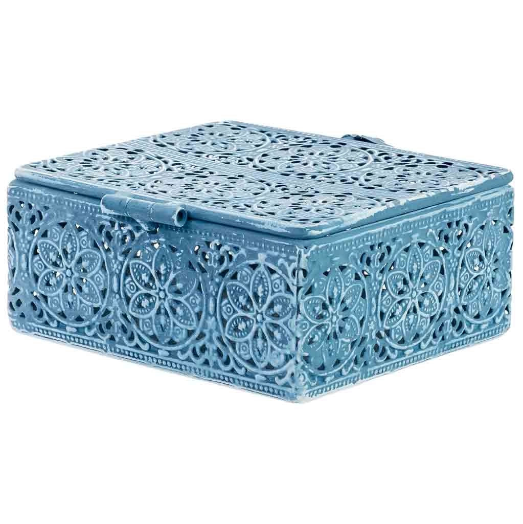 Scatola in metallo blu 12.5x12.5x6h cmh cm