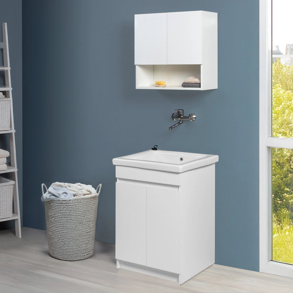 Mobile lavatoio 61x50 cm bianco opaco con vasca in ceramica e strofinatoio
