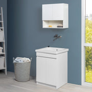 Mobile lavatoio 61x50 cm bianco opaco con vasca in ceramica e strofinatoio