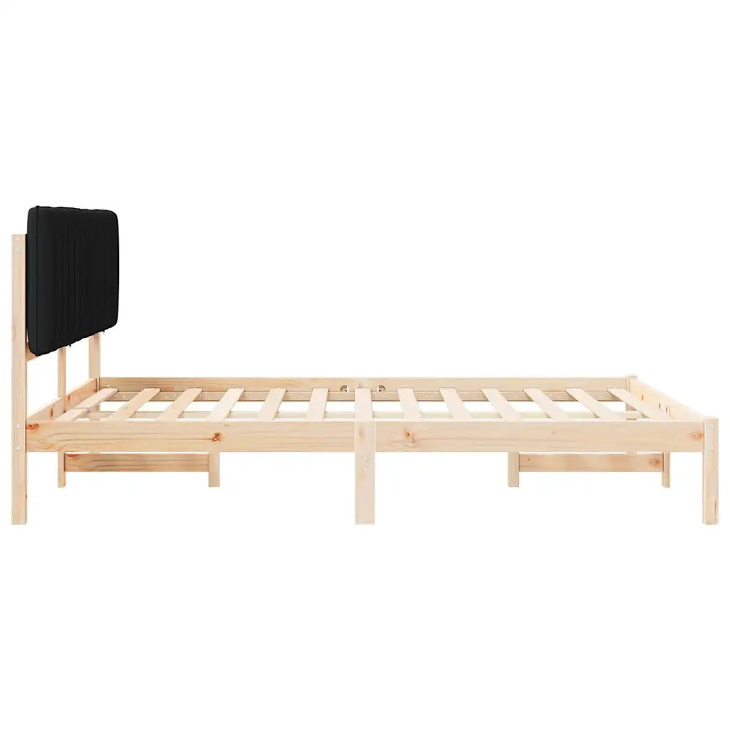 Letto con Testiera Rivestita Nero 150 x 200 cm Pino massello