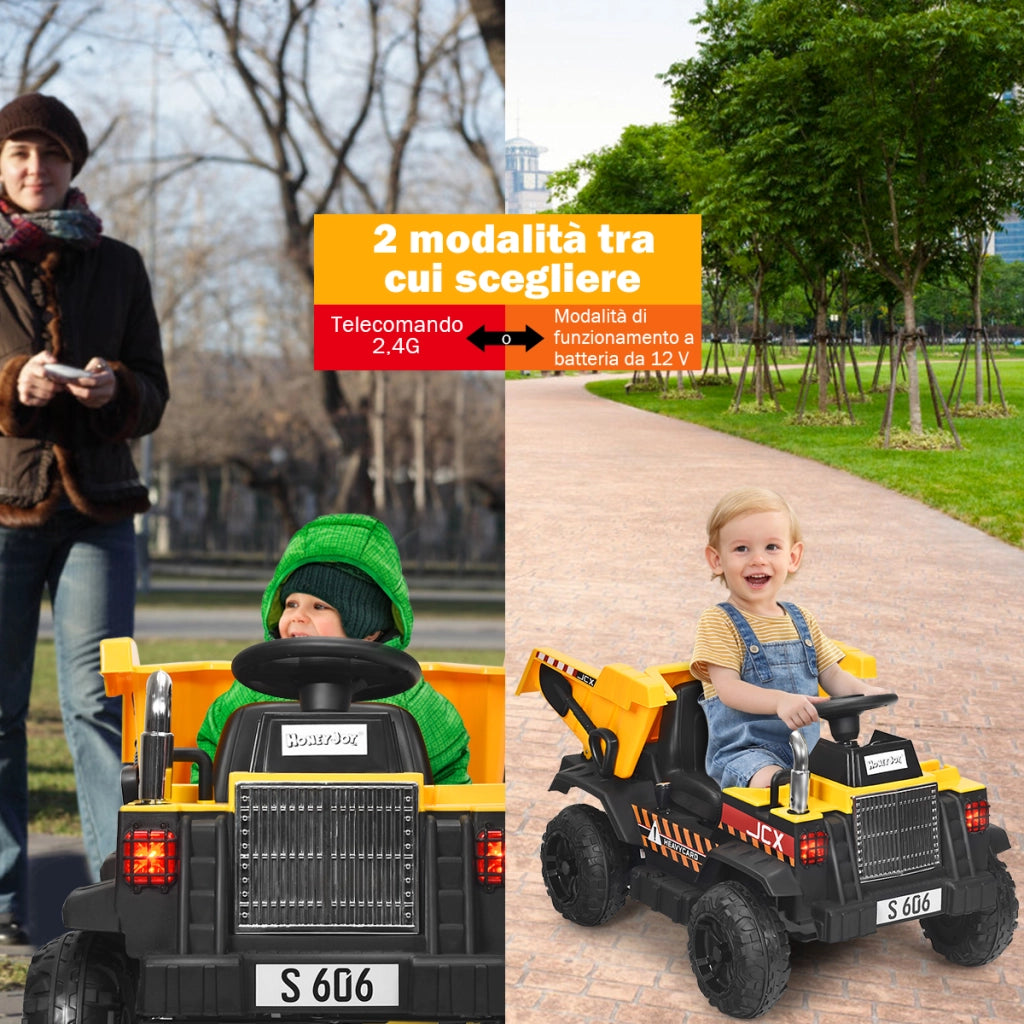 Autoribaltabile a batteria per bambini con telecomando e musica, Veicolo di costruzione con secchio Giallo-Macchinine giocattoli
