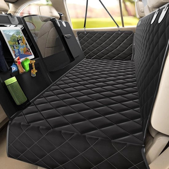 Cuscino per cani 6-in-1 per sedile posteriore dell'auto con protezione laterale e finestrino di osservazione, copertura per sedile posteriore 100% impermeabile con tappetino di pedana, adatto a tutti i tipi di veicoli