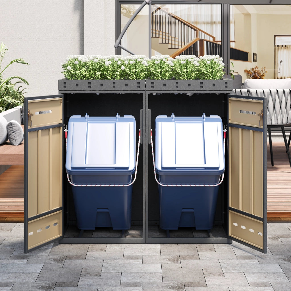 Armadio portabidoni Doppio con Fioriera; Acciaio; Effetto Legno; Grigio; con Serratura; 120¨C240 L