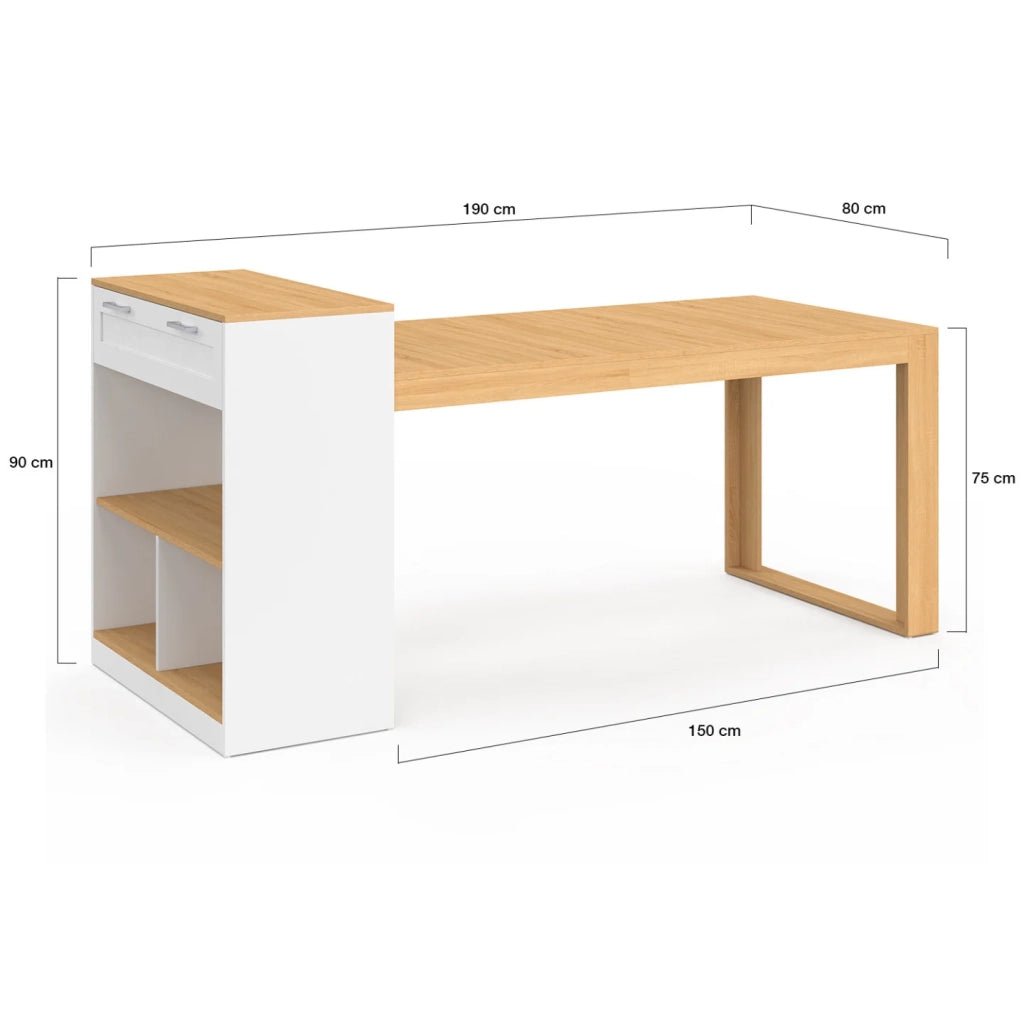 IDMarket - Isola centrale con tavolo da pranzo per 5 persone GARY 190 cm bianco con piano effetto legno