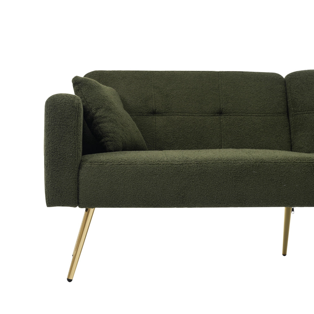 DIVANO LETTO reclinabile 175x64x72 cm verde antico con gambe dorate