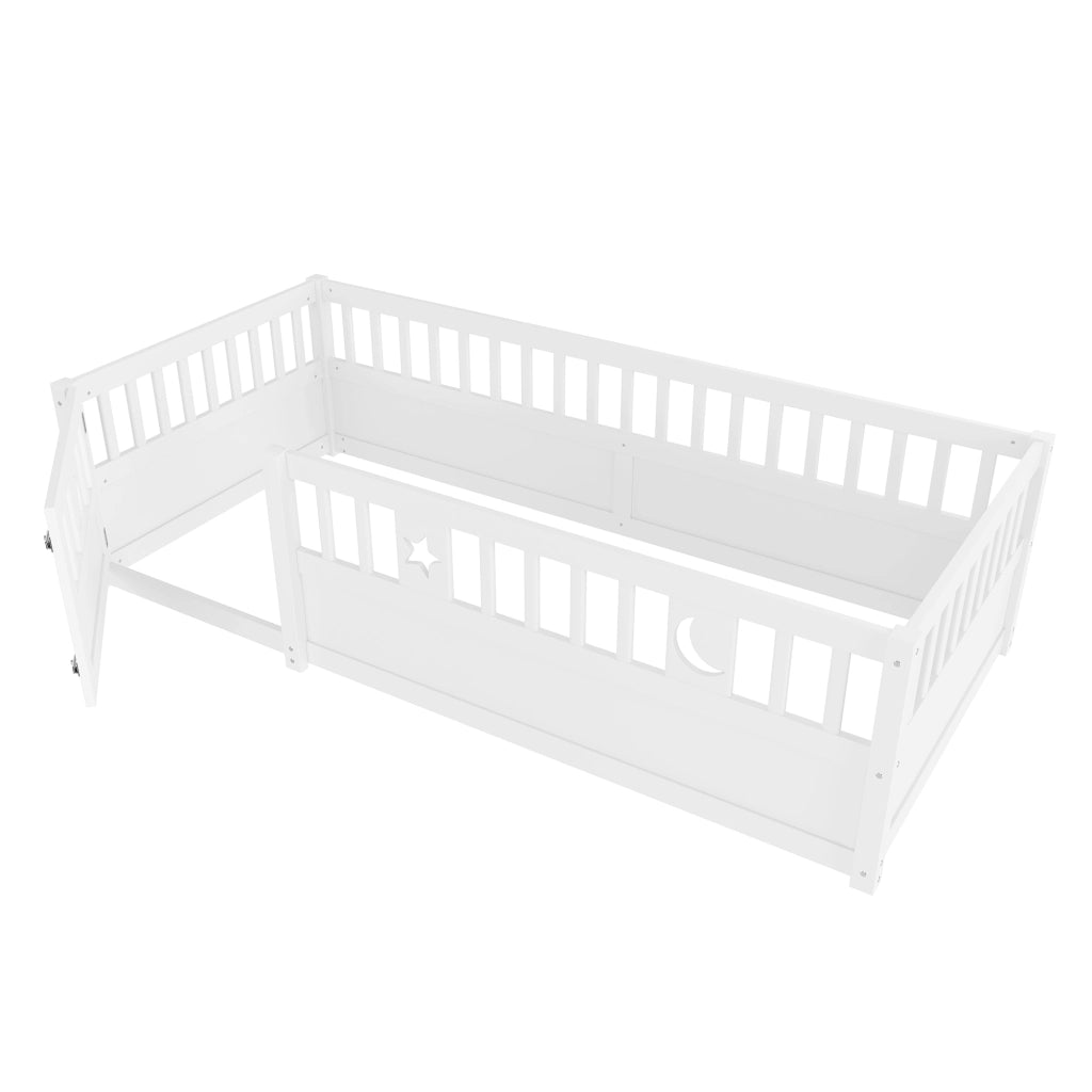 Letto a baldacchino per bambini bianco in pino con rete di sicurezza 90x190 cm